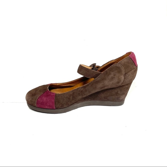 Gentle Souls Women’s Platform Mary Jane Wedge Shoes Brown/Red Suede Size 10M - Picture 4 of 12